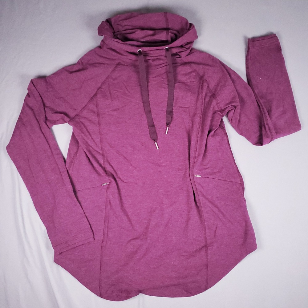 Coolibar Lumaleo Pullover Womens Medium Plum UPF 50+ Cotton Cowl Neck 10623
